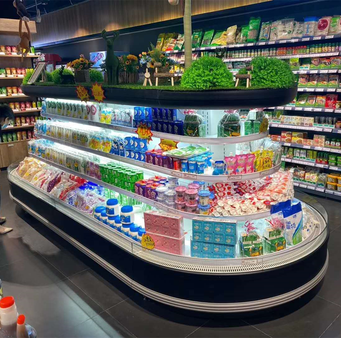 Refrigerador de la isla del refrigerador de la exhibición vegetal del círculo del equipo del supermercado