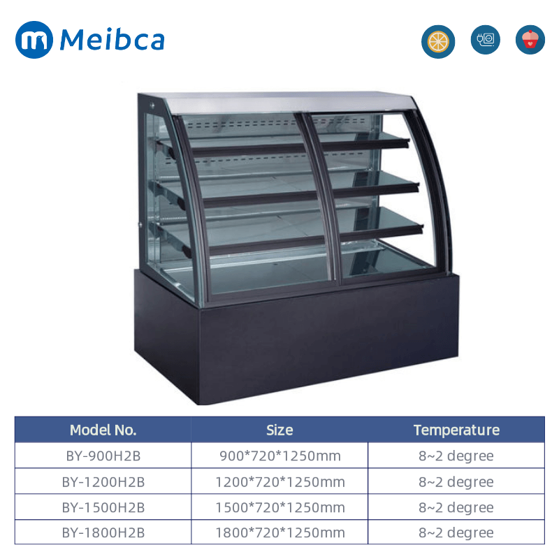 Enfriadores de vitrina dulce de pastel de puerta de vidrio curvo