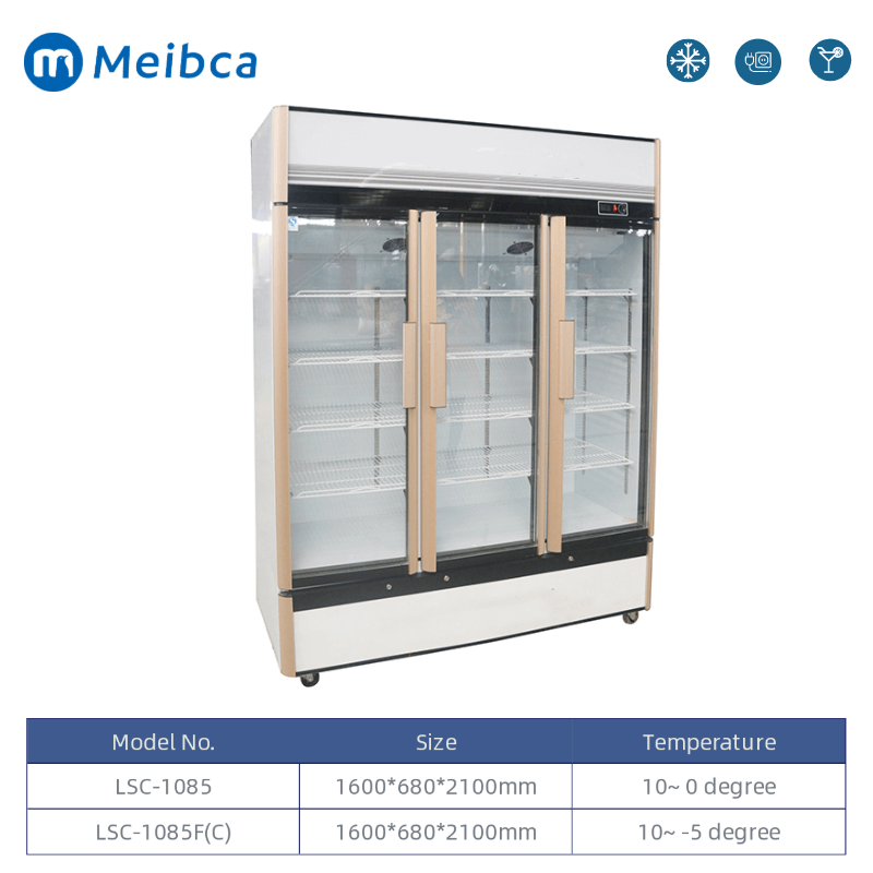 Refrigerador vertical con pantalla de vidrio de gran capacidad comercial