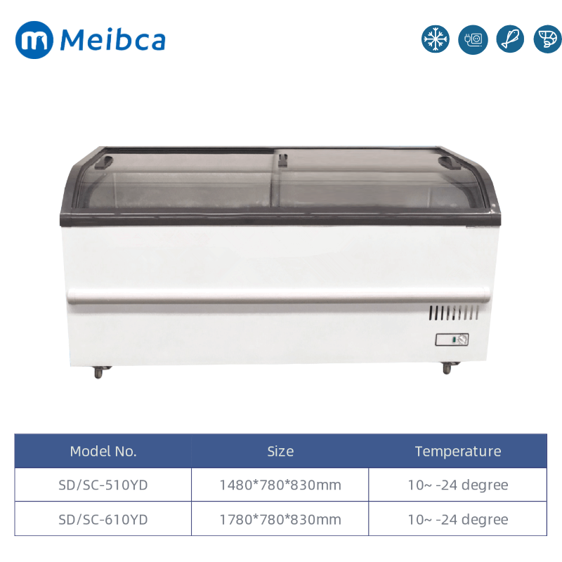 Nuevo tipo de congelador comercial con puerta de vidrio curvado