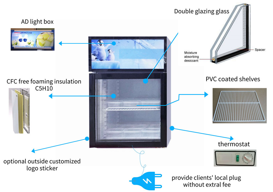 Mini refrigerador de puerta transparente frontal de vidrio peque&ntilde;o