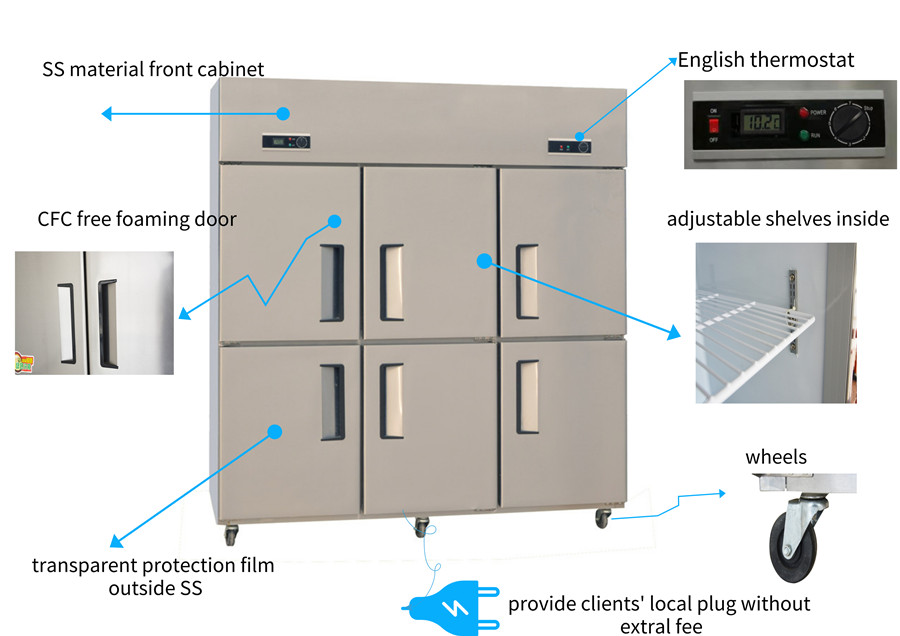 6 puertas m&uacute;ltiples de acero inoxidable Stand Up Half Chiller Half Freezer