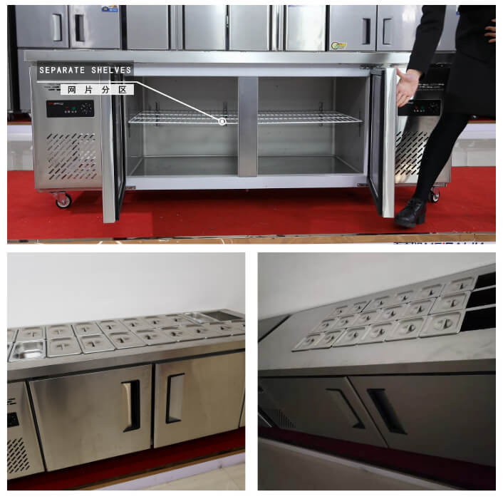 Congelador bajo encimera de cocina de acero inoxidable comercial