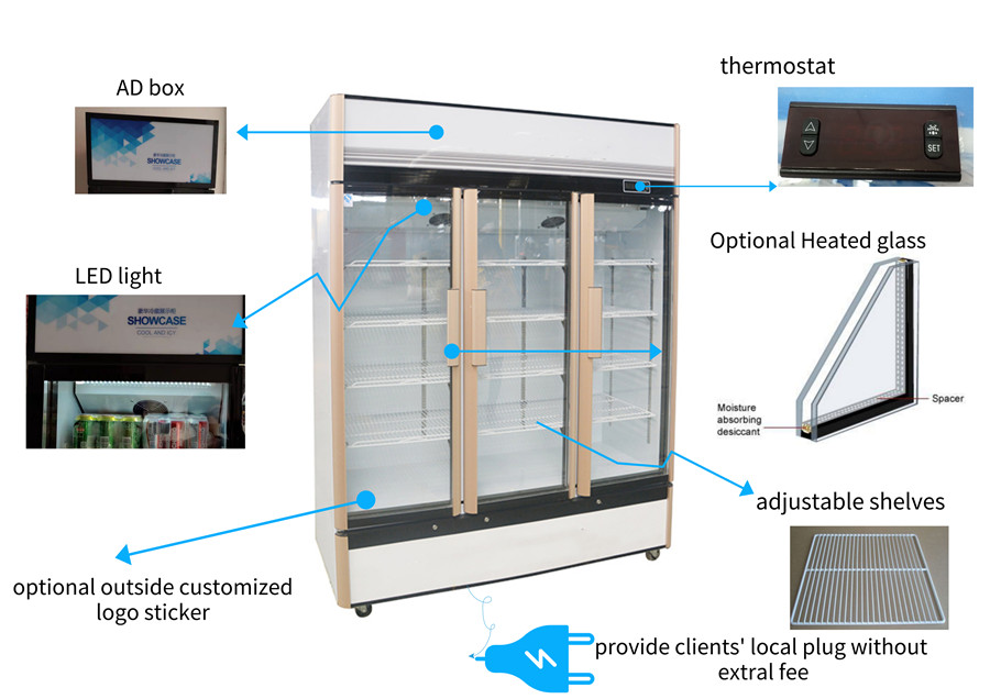 Precio de refrigerador de Merchandiser de bebidas de puerta de vidrio frontal