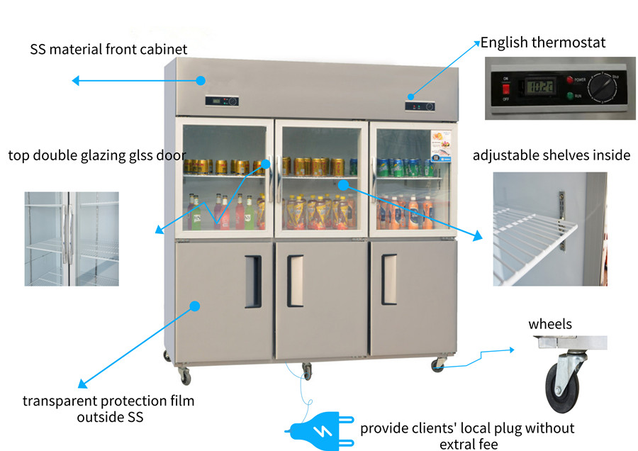 Congelador comercial vertical vertical de 6 puertas con refrigerante grande de la capacidad R134